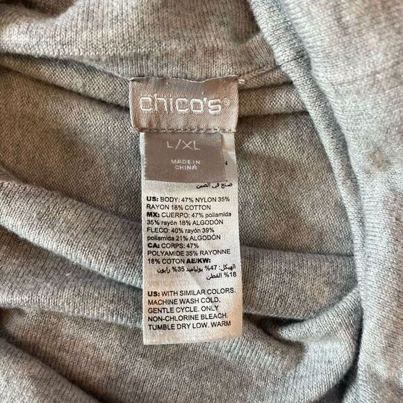 Chico's Poncho L/XL Heather Grey Fringe Cozy Cowl Neck Oversized - Picture 5 of 10